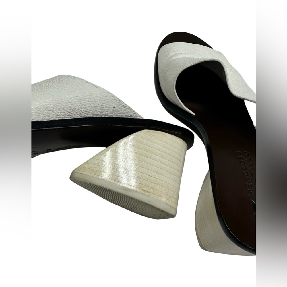 Mercedes Castillo Izar High Block Heel Ivory Leather Slides Sandals Women Sz 7 - Picture 10 of 14